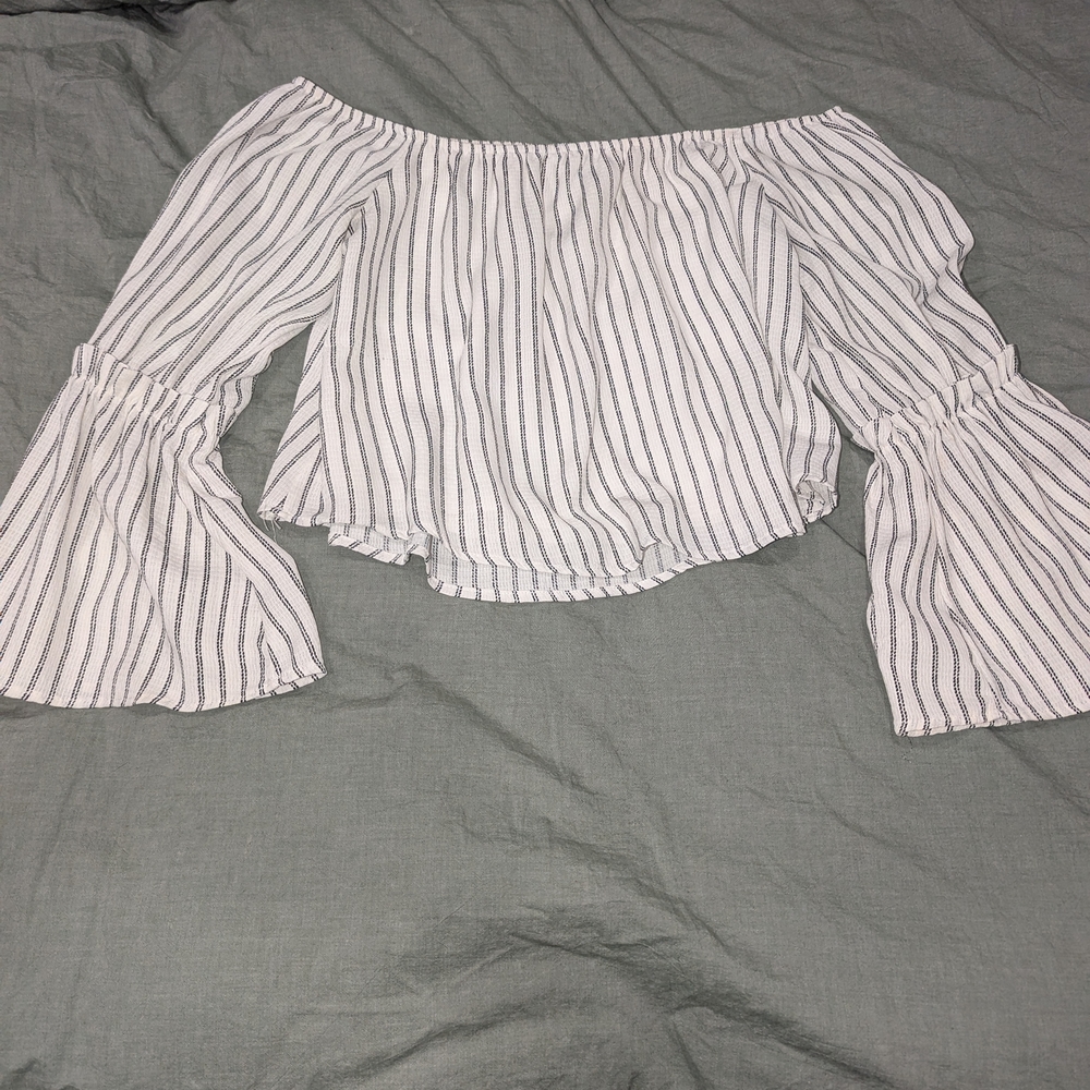 Striped Off-Shoulder Bell Sleeve Top
